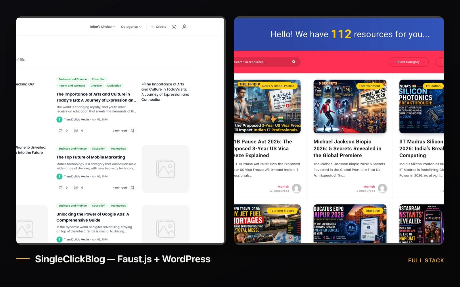 SingleClickBlog — Faust.js + WordPress